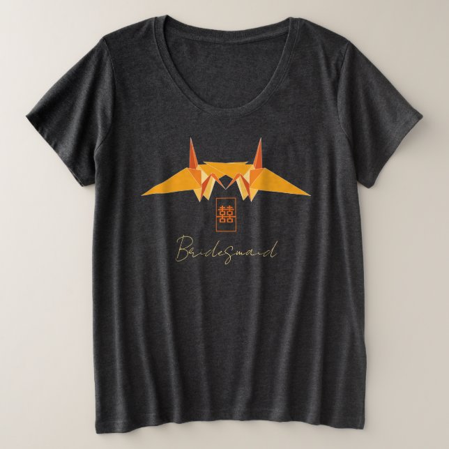 Zwei Orange Paper Cranes Origami chinesische Hochz Große Größe T-Shirt (Design vorne)