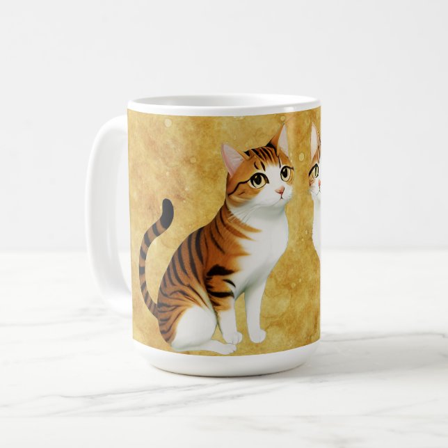 Zwei orangefarbene Katzen im goldenen Hintergrund Kaffeetasse (Vorderseite Links)