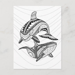 Zwei Orcas Erwachsene - Farbgebung Postkarte