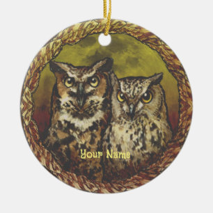 Zwei Owls Keramik Ornament
