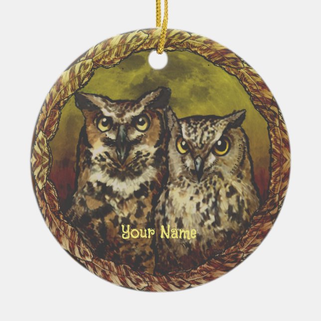 Zwei Owls Keramik Ornament (Vorne)
