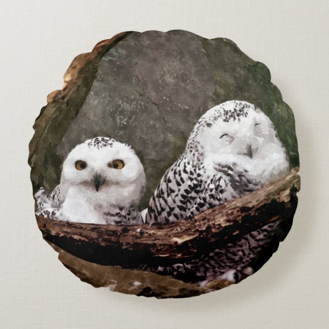 Zwei Owls Rundes Kissen (Vorderseite)