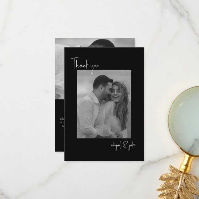 Zwei paarschwarze Fotos Hochzeitsnachricht Danke (Vorderseite/Rückseite Beispiel)