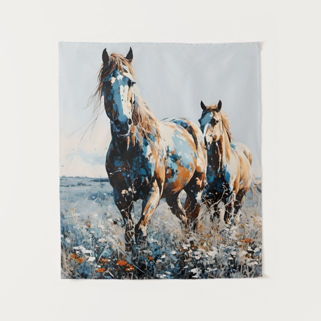 Zwei Paint Horses Wandteppich (Vorderseite)