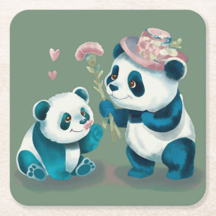 Zwei Pandas Papier Untersetzer