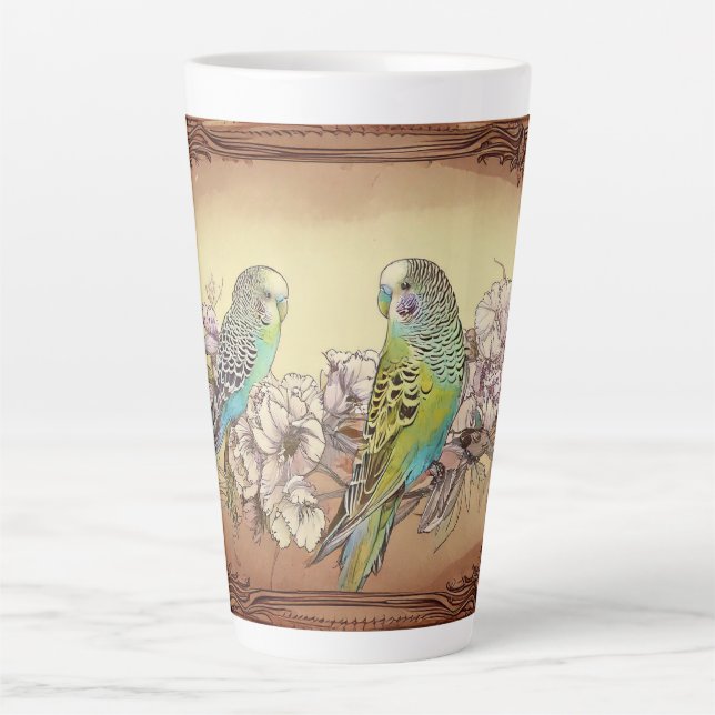 Zwei Parakets und Blüten Milchtasse (Vorderseite)