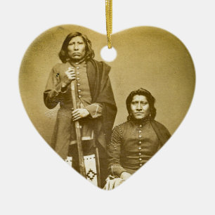 Zwei Pawnee Scouts 1870er Stereoview Vintage Keramikornament
