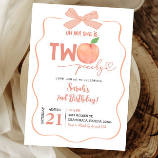 Zwei Peach Summer Peach Thema Girl zweiten Geburts Einladung