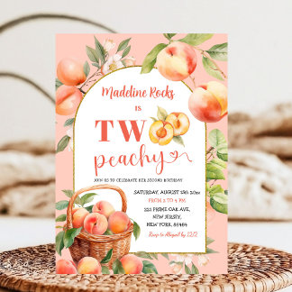 Zwei Peachy Summer Girl Peach Thema Zweiter Geburt Einladung