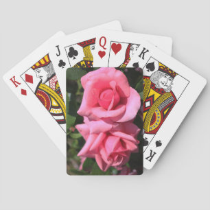 zwei perfekte Blume in heißen rosa Rose. Liebe Spielkarten