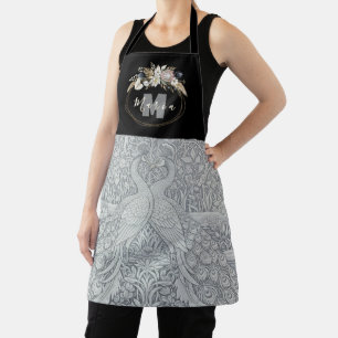 Zwei Pfauen, Blumen, Personalisiertes Monogramm Ku Schürze