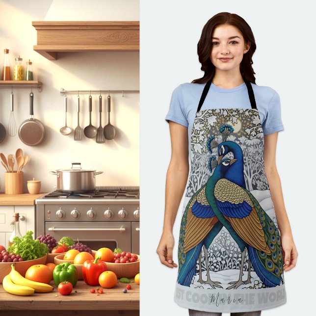 Zwei Pfauen in Liebe Kunst Schürze, Koch Küche Schürze (Two Peacocks in Love Kitchen Apron)