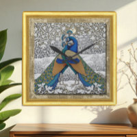 Zwei Pfauen in Umarmung Art Nuovo, gerahmte Uhr