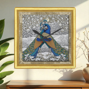 Zwei Pfauen in Umarmung Art Nuovo, gerahmte Uhr