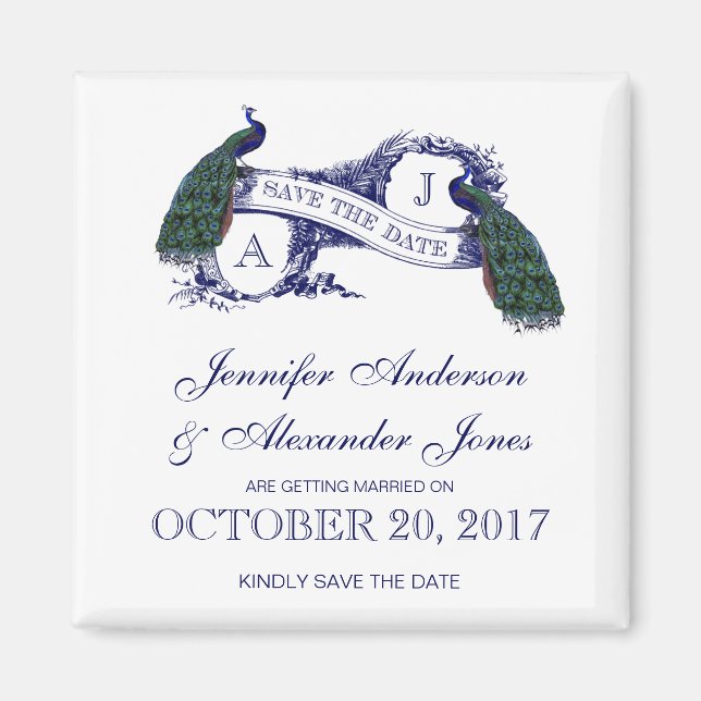 Zwei Pfauen | Rustikale Save the Date Magnet (Vorne)