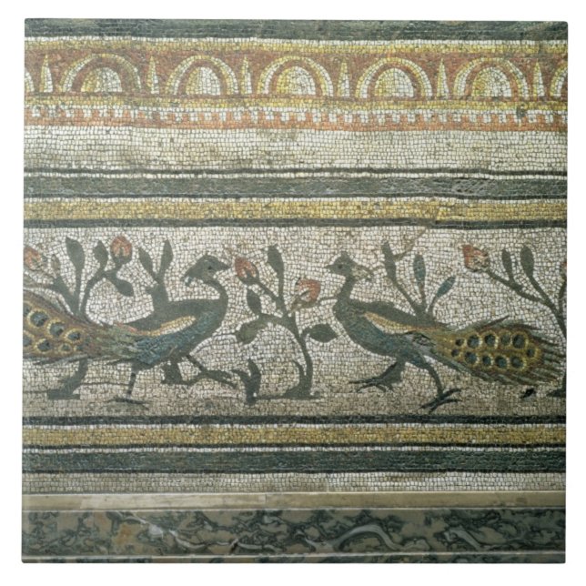 Zwei Pfaus, dekoratives Grenzdetail von einem mosa Fliese (Vorderseite)