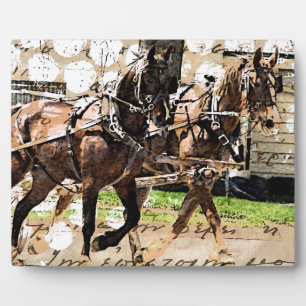 Zwei Pferd Team Mixed Media Collage Fotoplatte