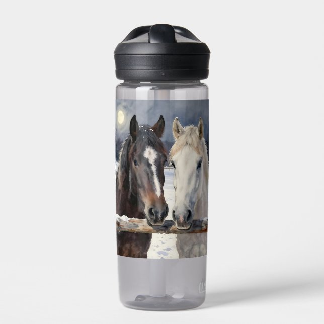 Zwei Pferde auf einer verschneiten Farm | Personal Trinkflasche (Vorderseite)