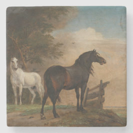 Zwei Pferde auf einer Wiese nahe dem Tor (Paulus P Steinuntersetzer