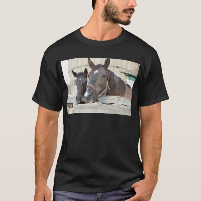 Zwei Pferde Chewin einen Zaun T-Shirt (Vorderseite)