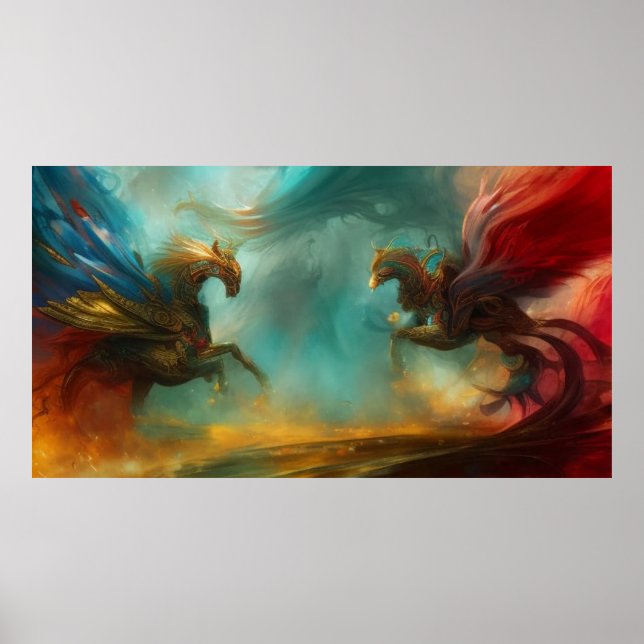 Zwei Pferde galoppieren moderne abstrakte Kunst 2  Poster (Vorne)