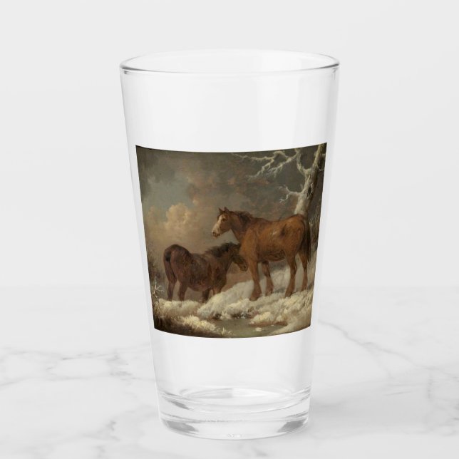 Zwei Pferde im Schnee (Winterlandschaft) Glas (Vorderseite)