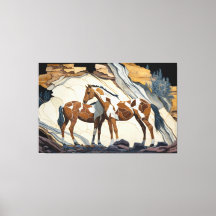 Zwei Pferde nehmen eine Erholung auf den Felsen. L