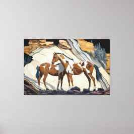 Zwei Pferde nehmen eine Erholung auf den Felsen. L Leinwanddruck