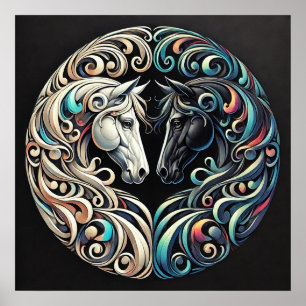 Zwei Pferdeköpfe, die einander zugewandt sind Poster