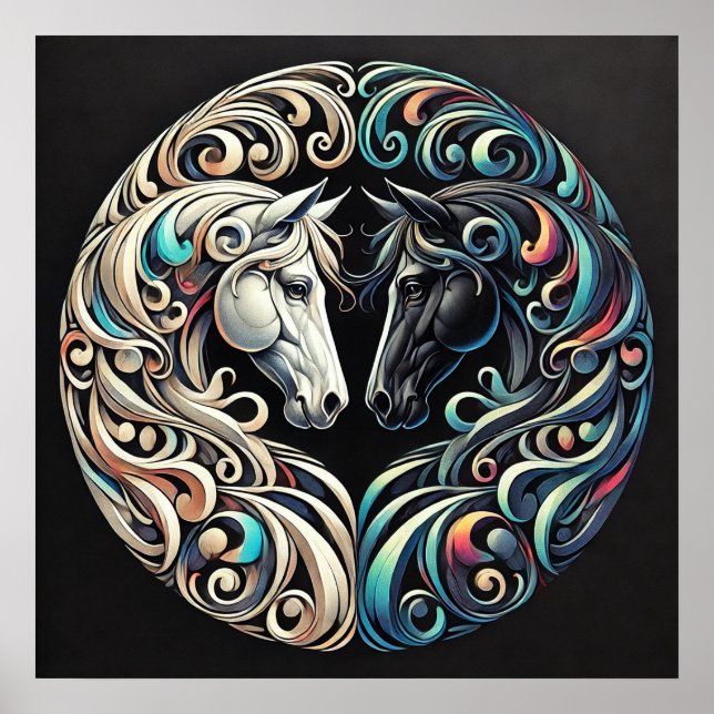 Zwei Pferdeköpfe zueinander Poster (Vorne)