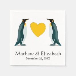 Zwei Pinguine | Gelbes Herz | Hochzeit Serviette