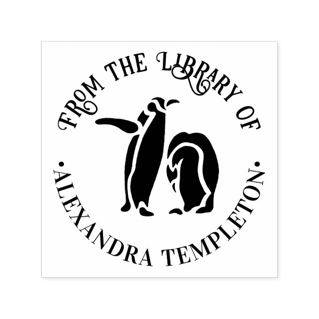 Zwei Pinguine Silhouette "From the Library" Name Permastempel (Design)