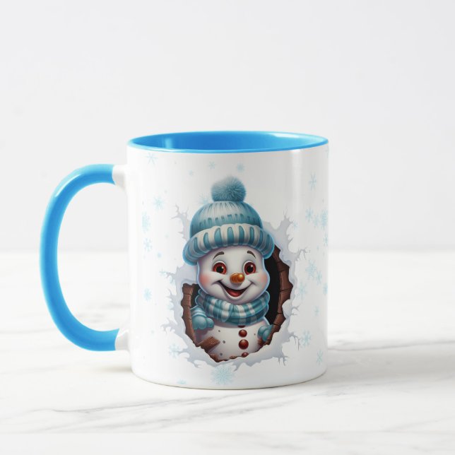 Zwei pinkende Schneemänner in Blue Christmas Coffe Tasse (Links)