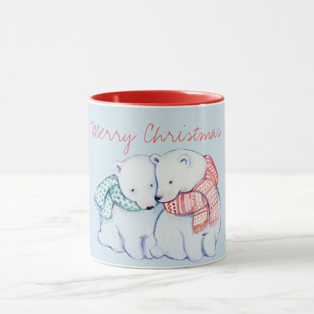 Zwei Polar Bears Frohe Weihnachtsfeier Tasse (Zentrum)