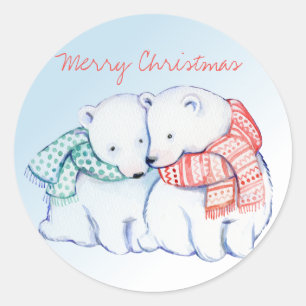Zwei Polar Bears Frohe Weihnachtskleber Runder Aufkleber