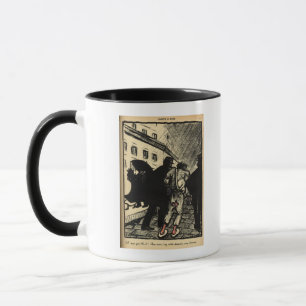 Zwei Polizisten nehmen einen Vagabundn weg, der in Tasse