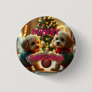 ZWEI POODLES FEIERN CHRISTMAS BUTTON