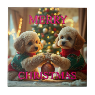 ZWEI POODLES FEIERN CHRISTMAS FLIESE