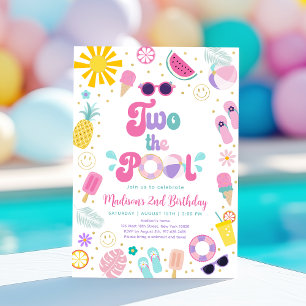 Zwei Pool Girl Pool Party Sommer Geburtstag Einladung