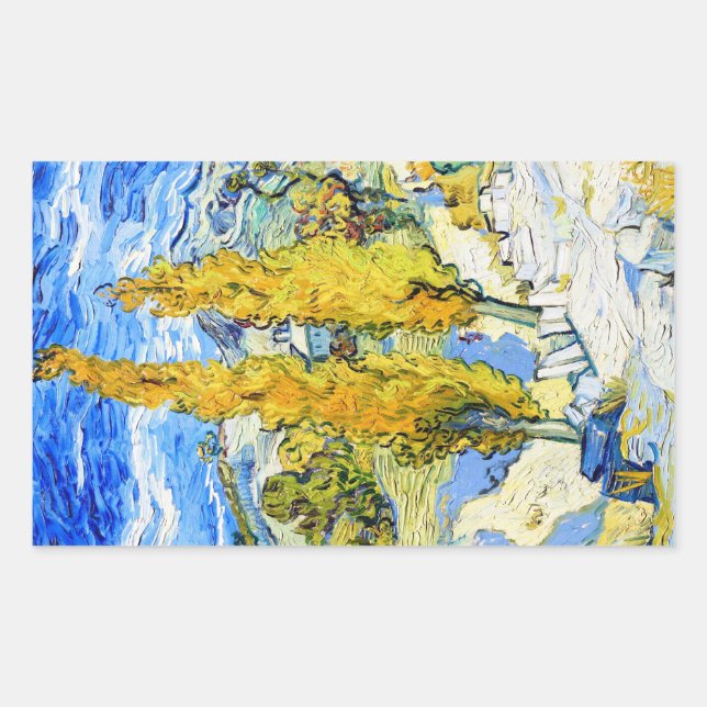 Zwei Poplars auf einem Hügel Vincent van Gogh Rechteckiger Aufkleber (Vorderseite)