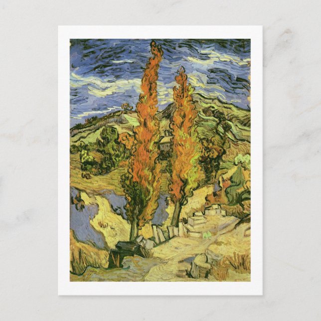 Zwei Poplars auf einer Straße, Van Gogh Fine Art Postkarte (Vorderseite)