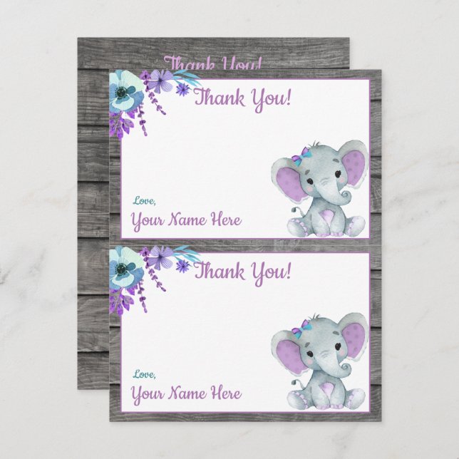 Zwei pro Seite Vielen Dank Karten Elephant Girl Du (Vorne/Hinten)