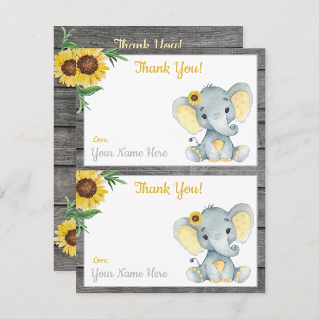 Zwei pro Seite Vielen Dank Karten Elephant Girl Du (Vorne/Hinten)