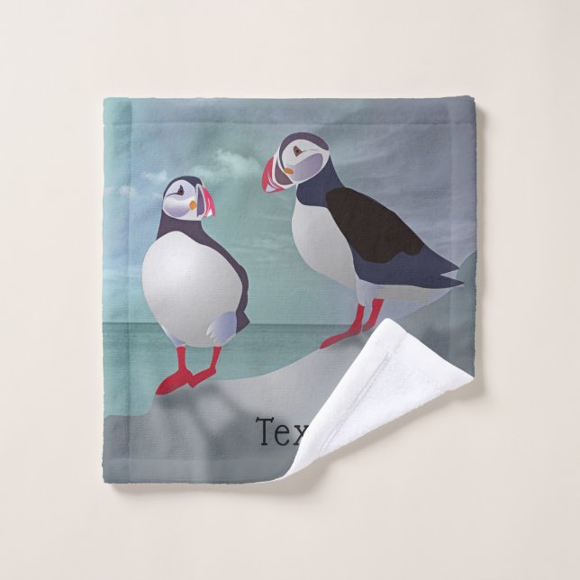 Zwei Puffins Design Badhandtuch Set (Waschlappen)