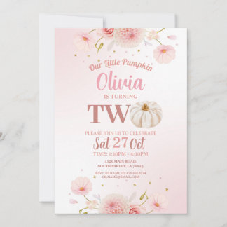 Zwei Pumpkin Girls Rosa Geburtstagsparty Herbst He Einladung