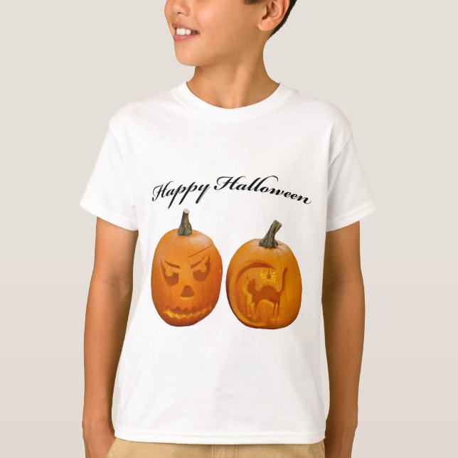 Zwei Pumpkins glücklich Hallween T - Shirt (Vorderseite)