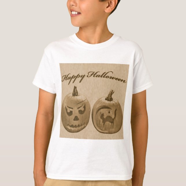 Zwei Pumpkins glücklicher Halloween-T - Shirt (Vorderseite)