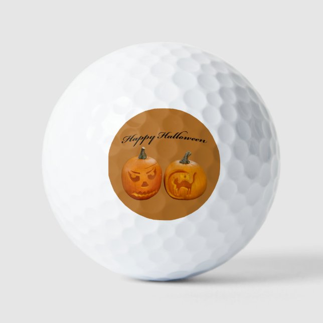 Zwei Pumpkins glückliches Halloween Golfball (Vorderseite)