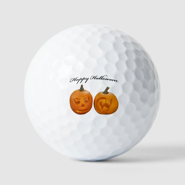 Zwei Pumpkins glückliches Halloween Golfball (Vorderseite)
