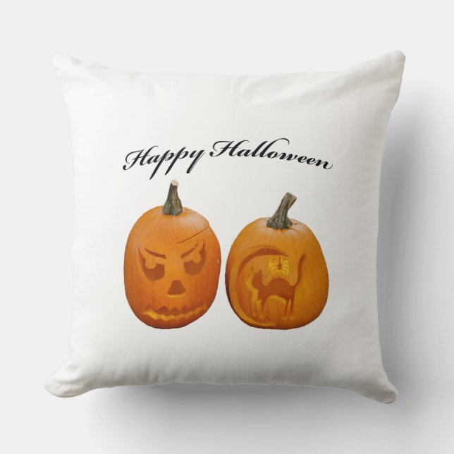 Zwei Pumpkins glückliches Halloween Kissen (Vorderseite)